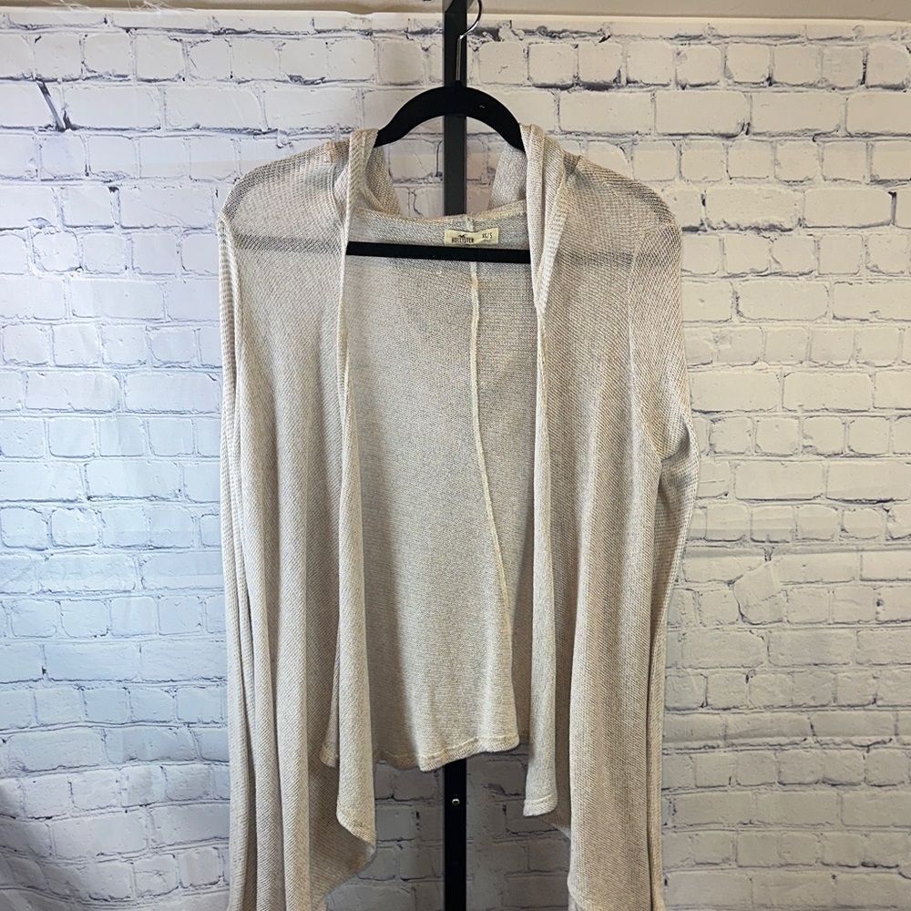 Hollister Light Beige Open-Front Hooded Lightweight Cardigan Sz XS/S - Picture 1 of 5